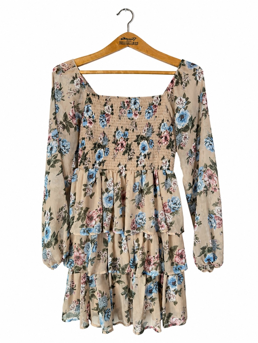 Madden NYC Floral Smocked Tiered Midi Dress Women's Size L - Picture 2 of 12
